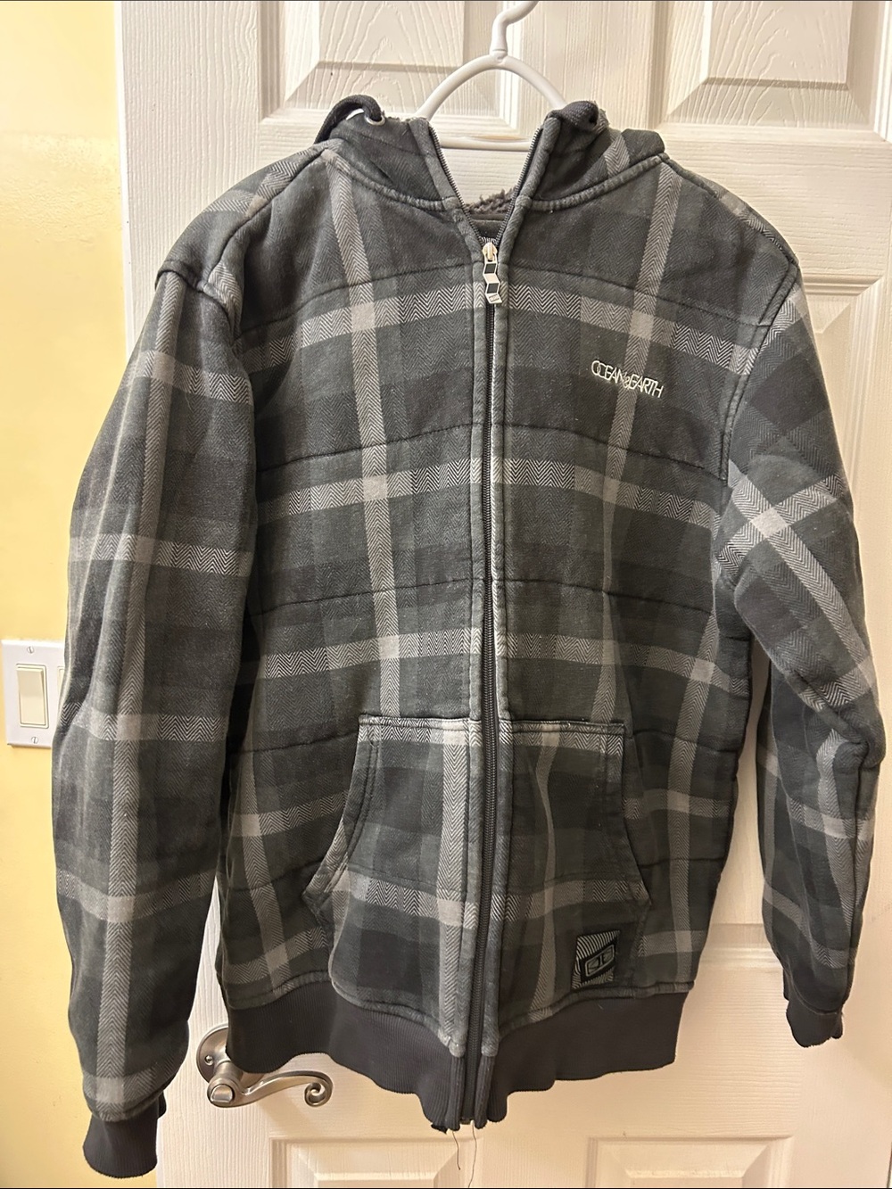 Grey Plaid Hooded Puffer Jacket
